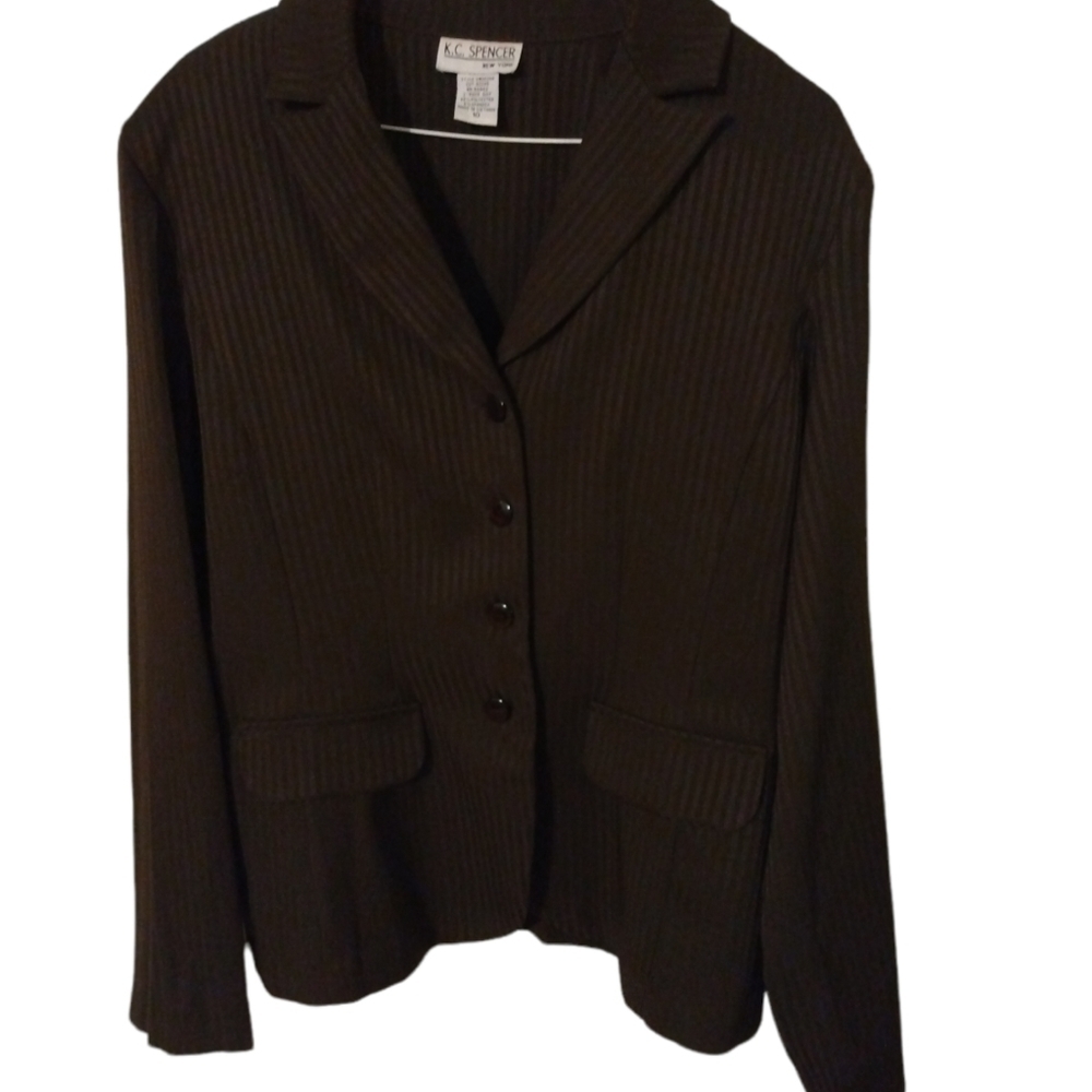 K.C. Spencer New York Blazer Deep Brown Pinstripe Office Casual Girl Boss 10